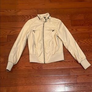 Women's Cream Faux Leather Jacket